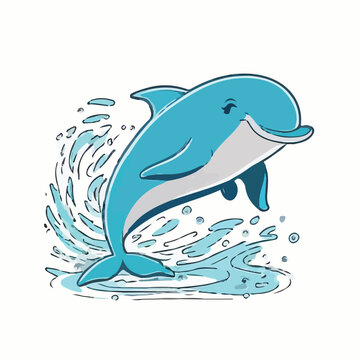 Cute dolphin cartoon waving. 2d illustration in doo