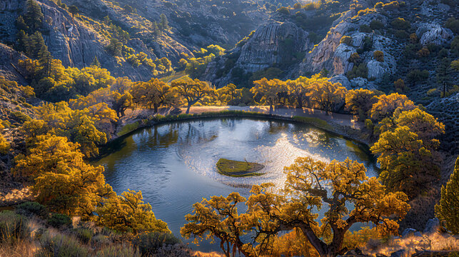 Uvac river canyon, serene mountain landscape, Serbias natural beauty, panoramic view