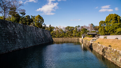 Kyoto, Japan - Marche 25 2016: The inner walls and moat of the Nijō Castle