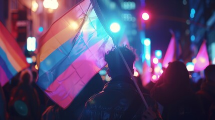 Protest with trans Flags and Gay Rights Flags
