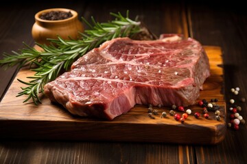 Fototapeta premium Steak in the kitchen on a wooden cutting board