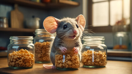 cute cartoon mouse in the kitchen