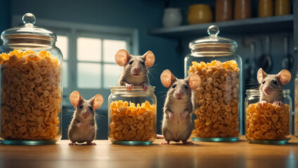 cute cartoon mouse in the kitchen cereal
