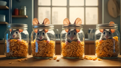 cute cartoon mouse in the kitchen domestic