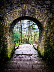 old stone arch at Rivington Pike in Lancashire, England 