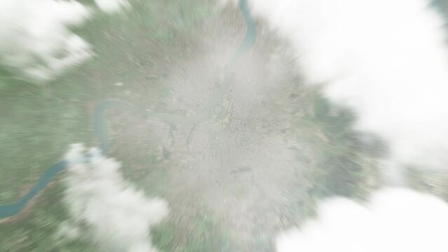 Earth zoom in from space to Kolkata, India. Followed by zoom out through clouds and atmosphere into space. Satellite view. Travel intro. Images from NASA