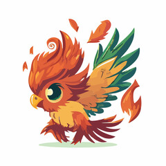 Cute little phoenix cartoon flying. flat vector ill