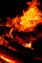 A close-up of flames consuming a wood log	
