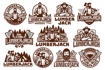 Vector set of lumberjack logo design template, retro vintage look, suitable for wood related business.