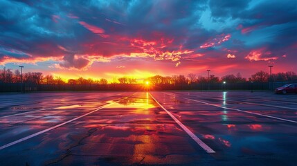 Parking Lot With Setting Sun