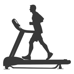 Silhouette man using a treadmill full body black color only