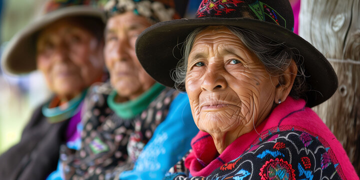 Indigenous Elderly Women in Colorful Mapuche Attire