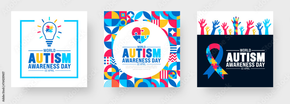 Wall mural 2 april world autism awareness day social media post banner design set. autism awareness day banner 