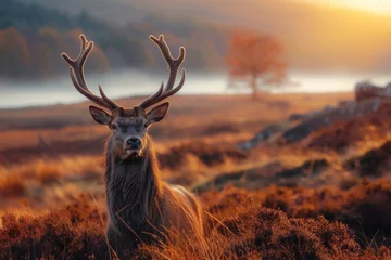 Fotobehang Deer in the foggy morning light © Landscape Planet