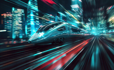 Fototapeta na wymiar Urban Velocity: High-Speed Train Cityscape