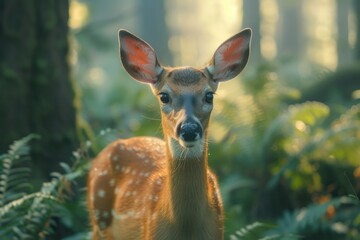 Deer in a Sunlit Forest Glade