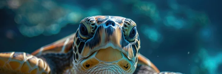 Foto op Plexiglas Close-Up of a Sea Turtle Underwater © Landscape Planet