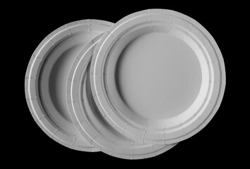 White disposable paper plate isolated on black, eco friendly, clipping path - 764291687