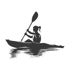 Silhouette Woman Canoe Player in action full body black color only