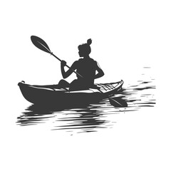 Silhouette Woman Canoe Player in action full body black color only