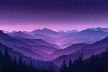 Fototapeta na wymiar Tranquil Night Sky over Mountain Silhouettes