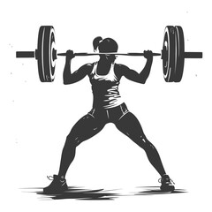 Fototapeta na wymiar Silhouette Woman weightlifting Player in action full body black color only
