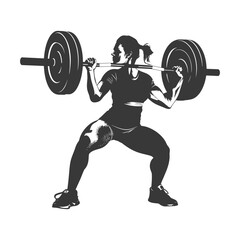 Silhouette Woman weightlifting Player in action full body black color only