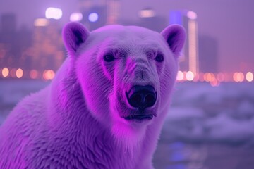 Polar Bear with Neon City