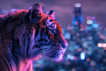 Majestic Tiger Against City Lights