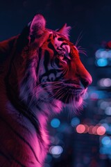 Majestic Tiger Against City Lights