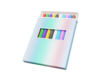 Color Box floating isolated on transparent background. School learning education concept. creative activity painting art reading writing training. 3d rendering
