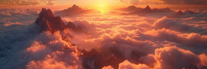 Sunrise Over Mountain Peaks Above a Sea of Clouds