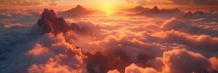 Raamstickers Sunrise Over Mountain Peaks Above a Sea of Clouds © Landscape Planet