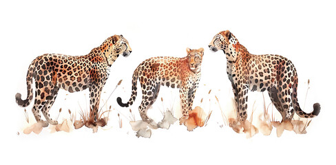 Watercolor cheetah set. Hand drawn illustration isolated on white background - 764294265