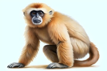 Illustration of a Golden Snub-Nosed Monkey, Gibon - obrazy, fototapety, plakaty