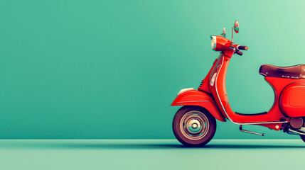 Vintage red scooter on teal background