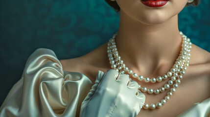 Elegant woman with pearl necklace and gloves