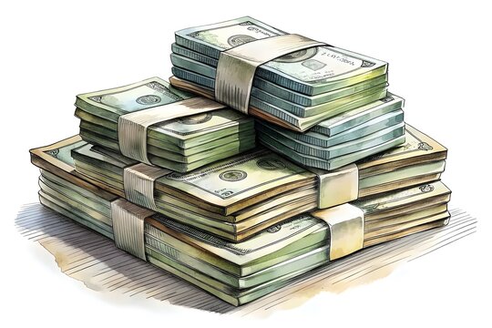 Stacks of Cash Illustration. Stunts of money in a pile
