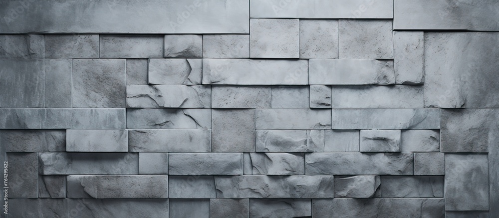 Poster an image showing a wall constructed from gray tiles set against a dark black background
