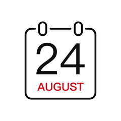 August 24 date on the calendar, vector line stroke icon for user interface. Calendar with date, vector illustration.