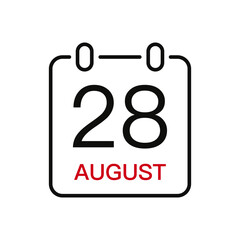 August 28 date on the calendar, vector line stroke icon for user interface. Calendar with date, vector illustration.