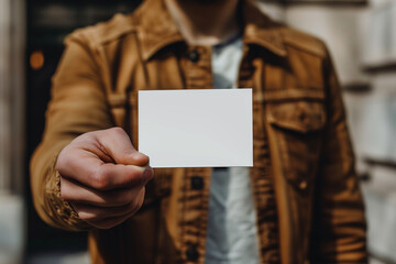 Man Holding Business Card