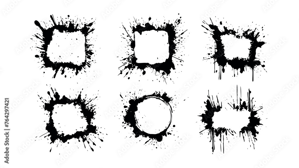 Poster brush stroke circle and rectangle frame texture. isolated on white background. vector illustration. 
