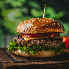 Fast Food burger hamburger restaurant chef on a green background - 764297654