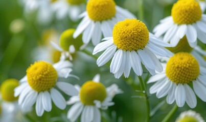 Close-up of chamomile flowers, selective focus