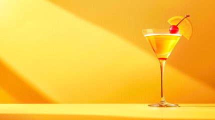 Tropical cocktail on vibrant yellow background
