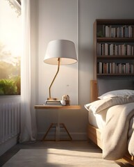 bedroom at daylight, with a nightstand
