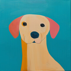 Funny card for birthday. Portrait of orange dog with ears on bright blue background - 764298275