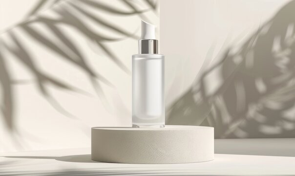 Frosted glass bottle mockup showcasing a luxurious hydrating facial serum with a sleek modern design