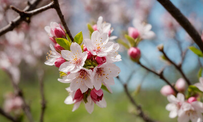 Close Up of a Flower on a Tree Branch. A detailed view of a flower blooming on a tree branch, showcasing vibrant colors and intricate details.